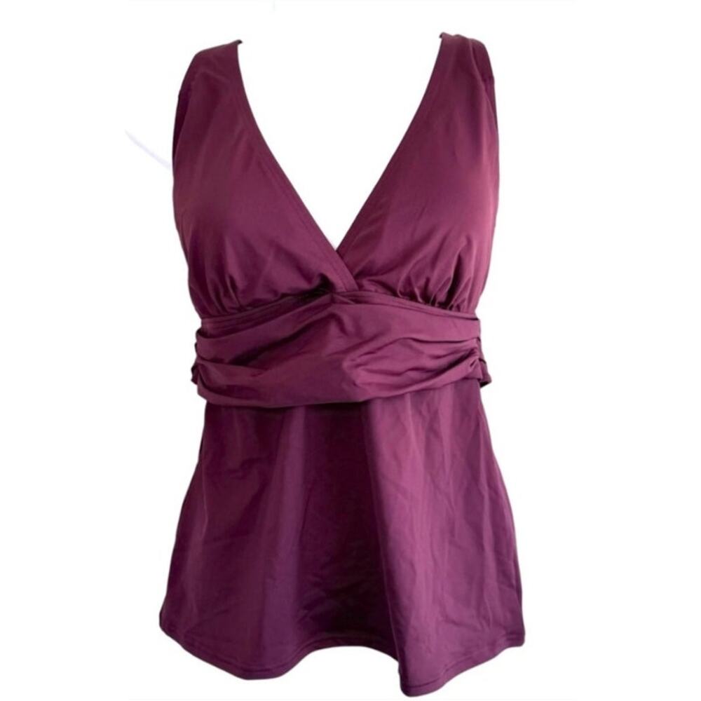 Lands' End Wine Plus Size Slendersuit Wrap Tankini Top & Skort Bottom Womens 14